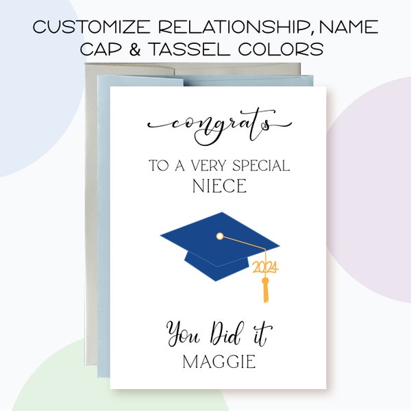 Grad Card for a very special Niece, Personalized 2024 Grad card for Grandson, Personalize Grad Cap and Tassel, Grad Card for Granddaughter