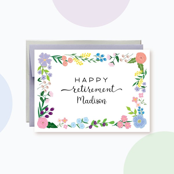 Personalized Retirement Card, Custom Happy Retirement Card for coworker, Colorful retirement card, Floral retirement card for friend