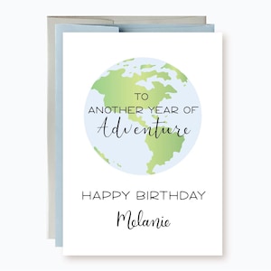 Personalized Adventure birthday Card, Custom Name birthday Card, To another year of adventure, Happy Birthday, Inside message option