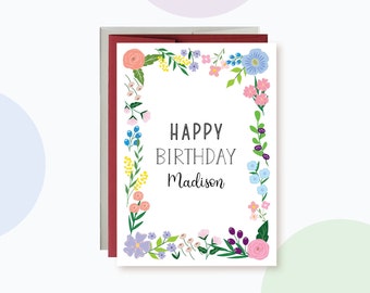 Personalized Birthday card for Her, Pretty Birthday Card, Flower Birthday Card, Birthday Card For Mom, Cute Birthday Card