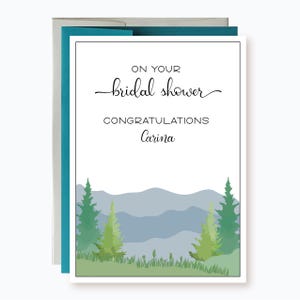 Personalized Bridal Shower Card | Congratulations on Bridal Shower | Garden and Outdoor Bridal Shower, Mountains and Trees Landscape