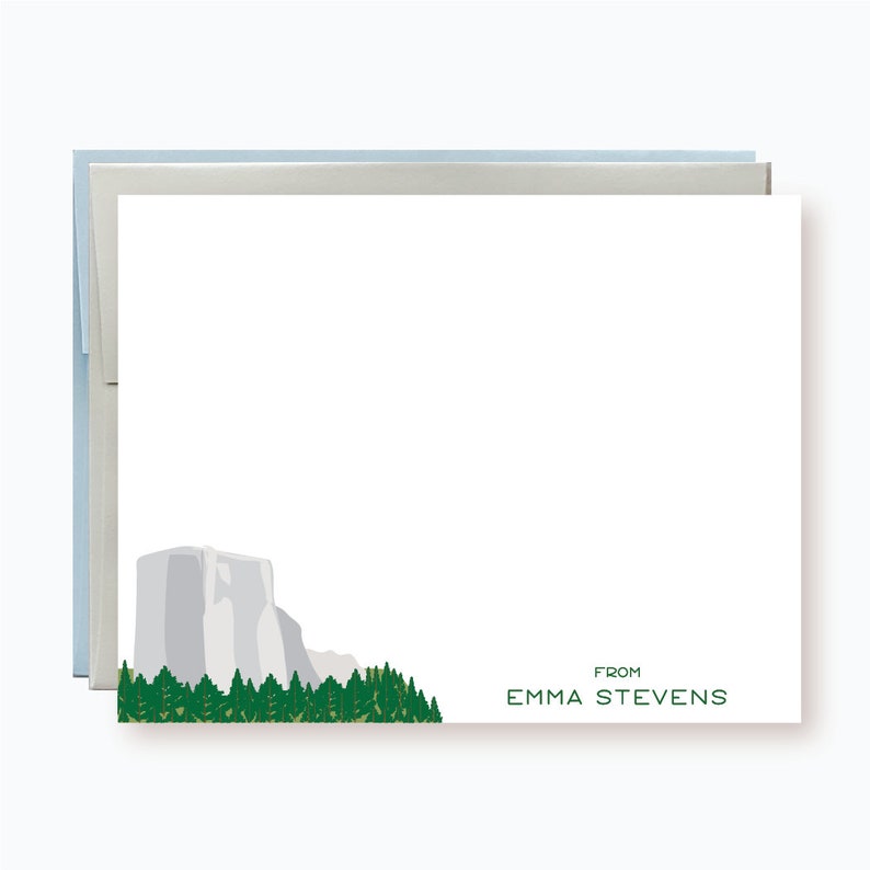 Personalized Yosemite National Park Flat Note cards Set of 10 note cards with Envelopes Personalized National Park Stationary Set image 1