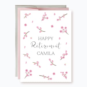 Personalized Floral Retirement Card, Custom Cherry Blosssom Happy Retirement Card, Nature retirement Card