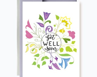 Get Well Soon Card, Get Well Card, Floral Get Well Soon Card, Colorful Get well Soon Card, Sympathy Card