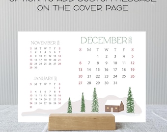 Calendario de escritorio horizontal 2026-2027: Vista general de 3 meses, Soporte de madera opcional, Tarjetas de repuesto, Elija el mes de inicio