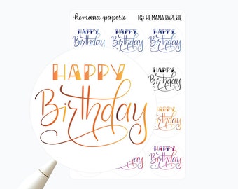 24 Simple Happy Birthday stickers | Elegant Calligraphy Envelope Seals | Gift sticker sheet