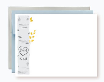 Personalized Initials Heart Tree Notecards: Custom Wedding Thank You Set of 10 with envelopes