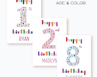 Personalize Age and Name, Customized Happy 1st Birthday Card, Kids Happy Birthday Card, Card for Grandson, Granddaughter, Toddler Card