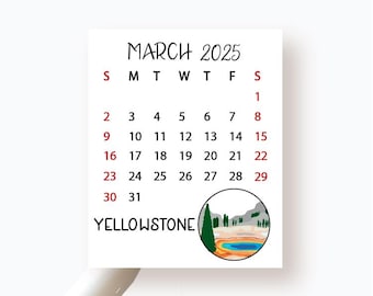 2026 - 2027 Monthly National Parks Calendar planner Stickers , Choose start month, Sunday or Monday start, BuJo, Academic year