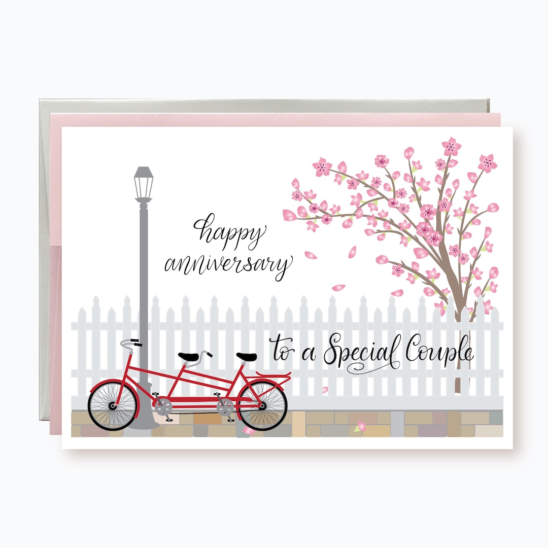 Colorful Flowers Anniversary Card, Tandem Bike Anniversary Card