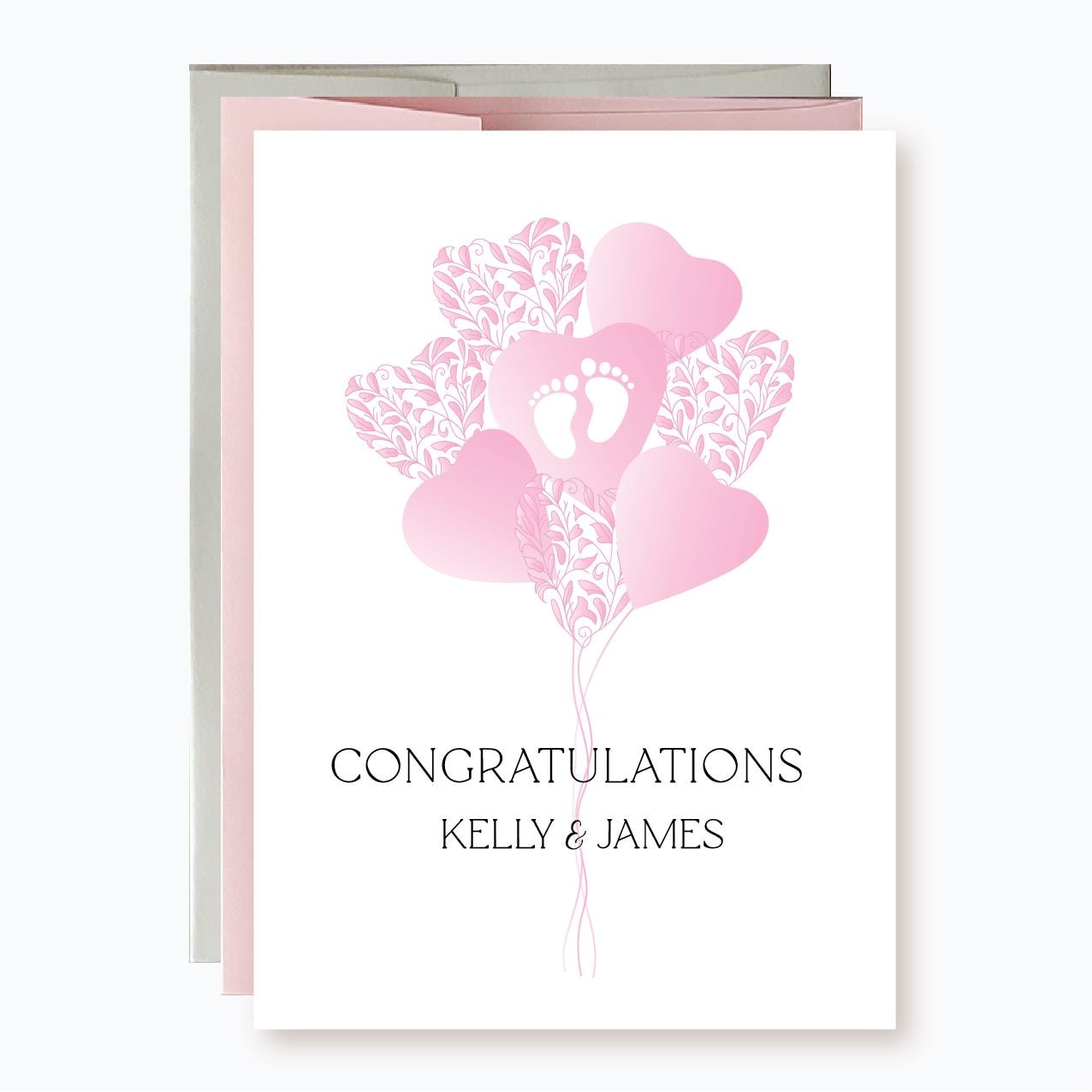 Personalized Baby Shower Card for Girl Baby, Pink Balloons Celebrations ...