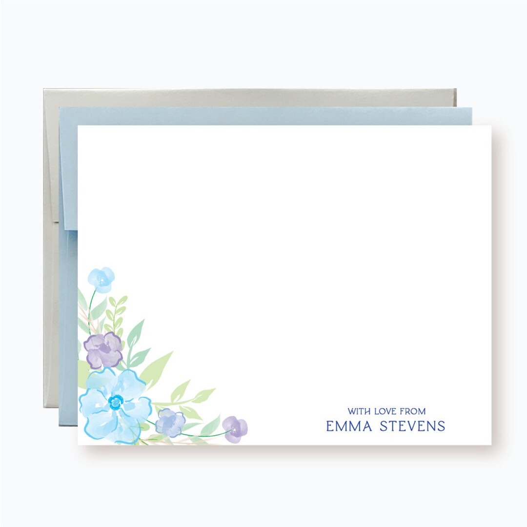Personalized Notecard Set With Envelopes, Set of 10 Floral Flat Note ...