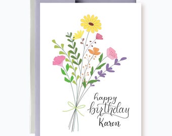 Personalized Birthday card, Colorful Flowers , Birthday card for her, Wild Flowers Birthday Card