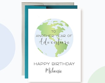 Personalized Adventure birthday Card, Custom Name birthday Card, To another year of adventure, Happy Birthday, Inside message option