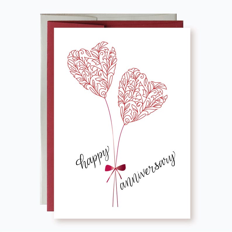 Two Hearts Happy Anniversary Card, Card for Couple, Cute Anniversary ...
