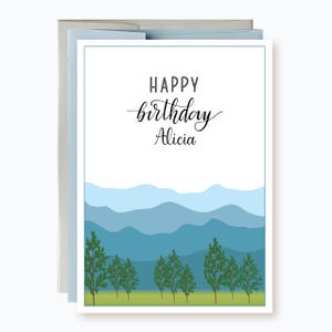 Personalized Landscape Birthday card | Smoky Mountains and Trees Happy Birthday Card | Nature Travel Outdoors Birthday Card