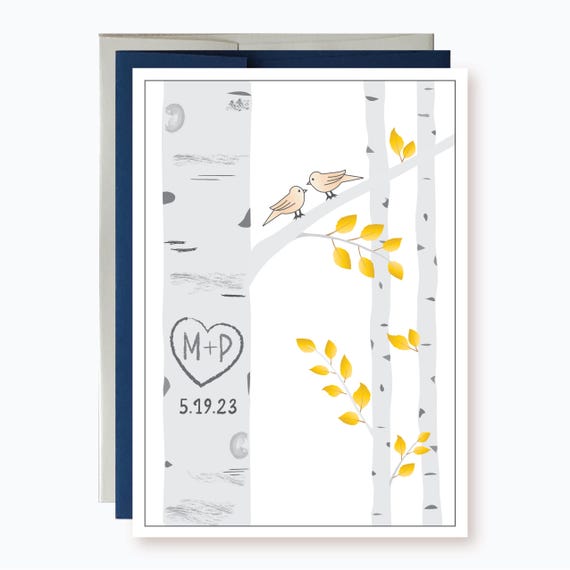 Personalized Wedding Card with Initials and Heart on Birch tree | Custom wedding date | Outdoor | Nature | Rustic | Garden