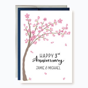 Personalized Floral anniversary card | Customize Anniversary Year and Names | Cherry Blossom Spring Summer Anniversary Card