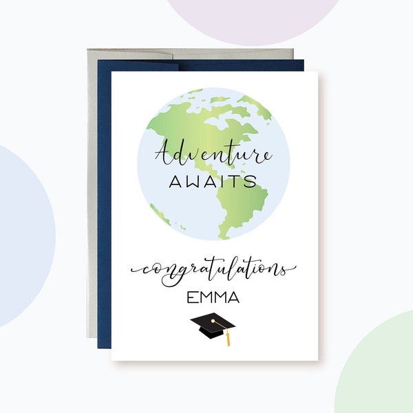 Personalized Grad card, Adventure Awaits Inspirational Graduation card, Travel Gradulation Card, Congrats Grad, Congratulation on Graduation