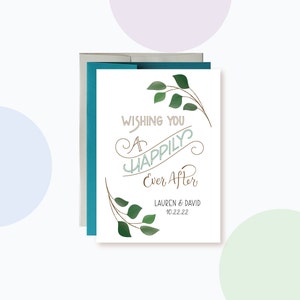 Personalized Rustic Wedding Card | Wishing you a Happily Ever After | Congratulations Wedding Card | Greenery Summer outdoor Wedding Card