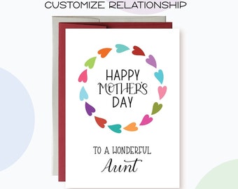 Happy Mother's Day to a Wonderful Aunt | Colorful Hearts Personalized Mother's Day Card for an Aunt | Custom Card For Mother's Day