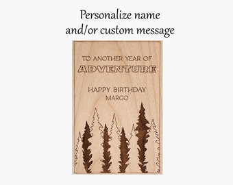 Personalized Wooden Engraved Birthday Card, Laser cut wooden personalized birthday card, To another year of adventure Card