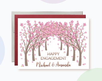 Personalized Happy Engagement Card | Cherry Blossom Spring Engagement Card | Colorful flowers Engagement Wishes Card | Congratulations