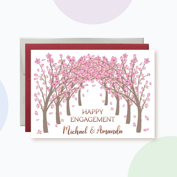 Personalized Happy Engagement Card | Cherry Blossom Spring Engagement Card | Colorful flowers Engagement Wishes Card | Congratulations