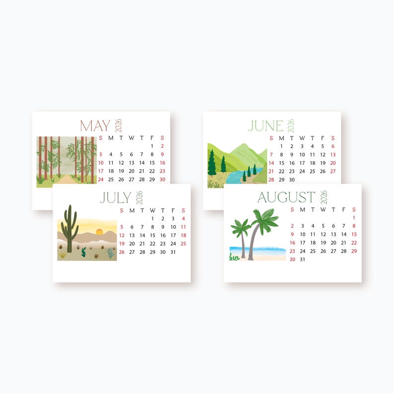 2026 - 2027 Mini Desk Calendar: Outdoorsy Nature Landscapes, Refill Cards, 3.5 x 2.5 inch image 3