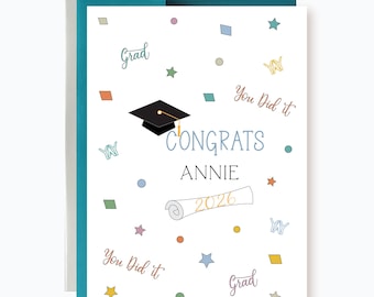 Personalized Congrats 2026 Grad Card, Handmade Confetti Graduation Card