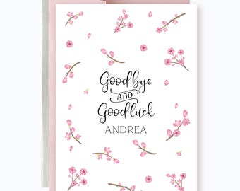 Custom Good bye and Good luck Card, Cherry Blossom Card for coworker, Leaving Card, Retirement Card
