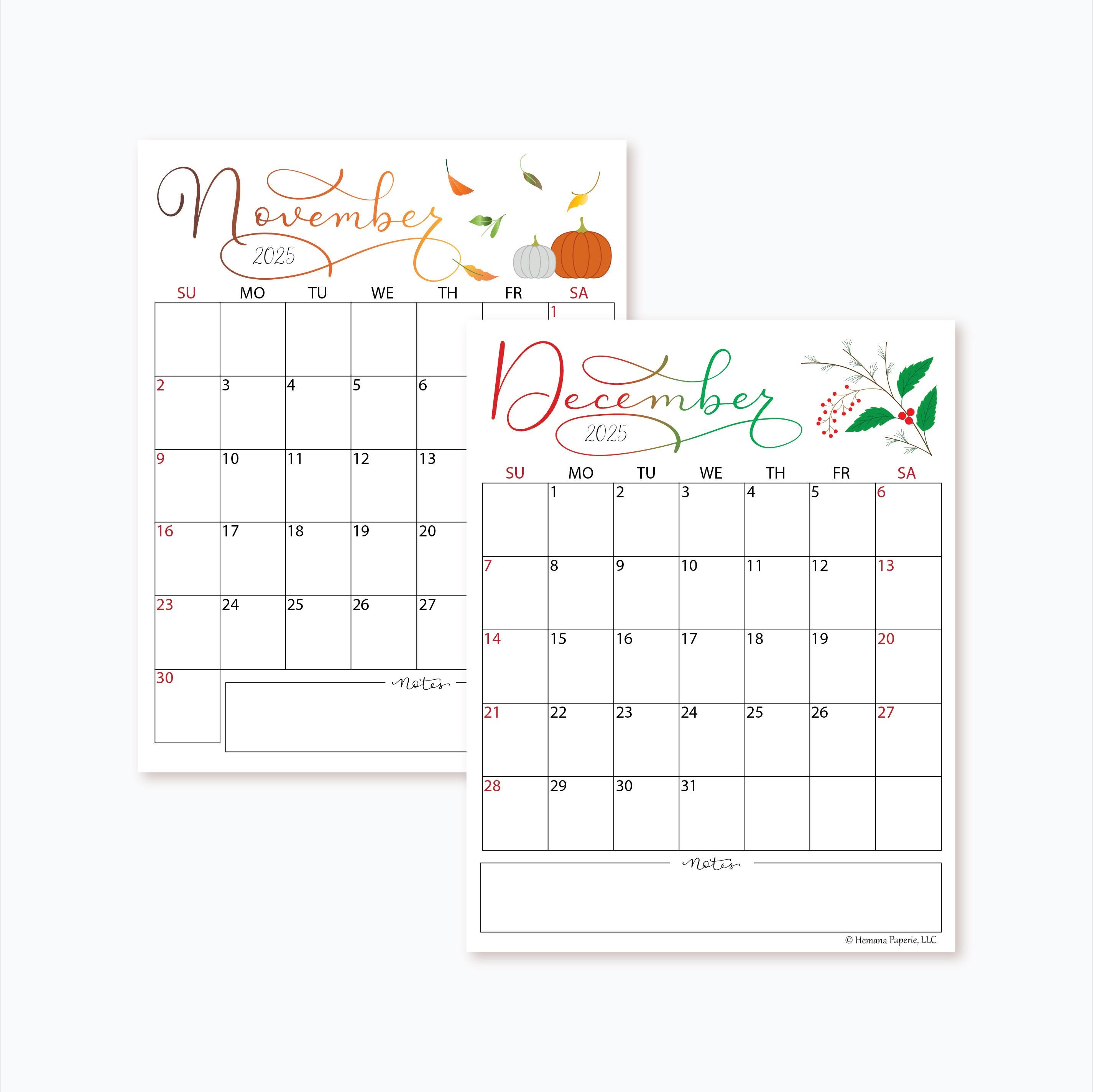 2025 2026 Seasonal Calligraphy Calendar, Choose start month, 8.5x11 Appointment Calendar, Graduation Gift | Academic Year Calendar