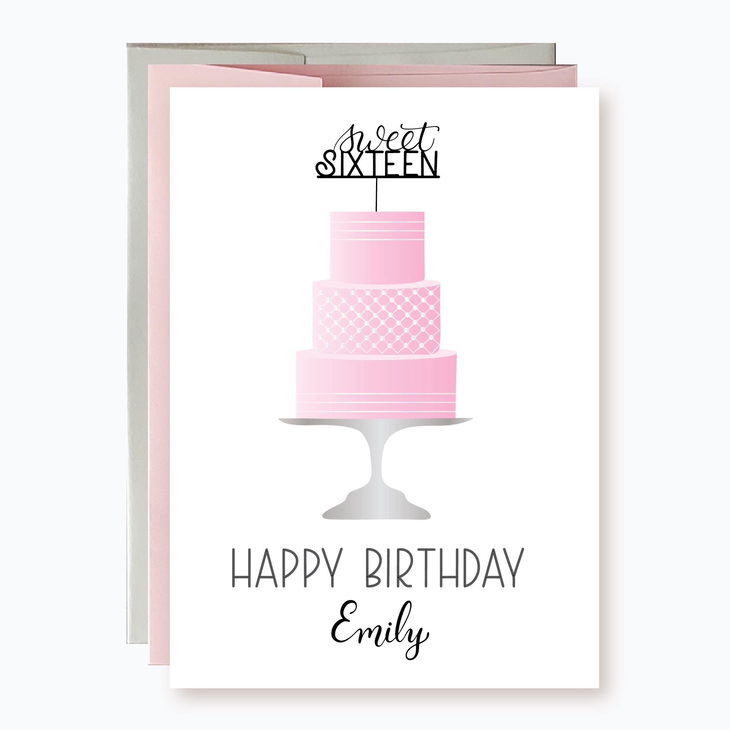Carte Personnalisée Du 16e Anniversaire Pour Fille, Carte Sweet 16 Pour Nièce, Décoration De Gâteau Sweet Sixteen, Carte Pour Gâteau Rose, Seizième Anniversaire - France