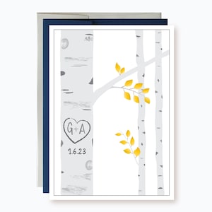 Initials and Heart on Tree Anniversary Card, Personalize Anniversary Year or date , 1 year | First | 5 year | Fifth Anniversary | Birch Tree