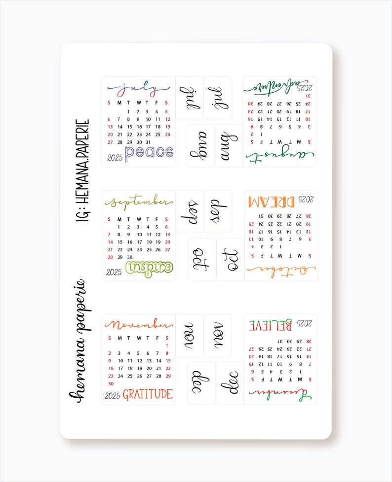 2026 - 2027 Mini Calendar Monthly Planner Stickers With Tabs, Choose ...