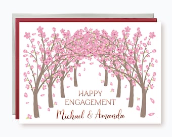 Personalized Happy Engagement Wishes Card, Cherry Blossom, Spring, Colorful flowers, Congratulations