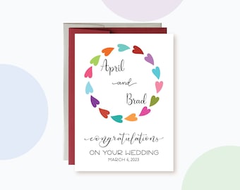 Personalized Wedding Card | Congratulations on your Wedding Card | Colorful Hearts Wreath Wedding Wishes Card