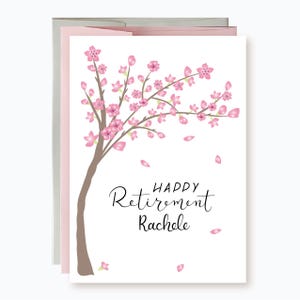 Personalized Cherry Blossom Retirement Card, Custom Floral Happy Retirement Card for Coworker, Floral Tree and Outdoorsy