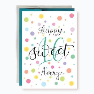 Personalized Happy Sweet 16 Birthday Card for daughter, Sweet 16 card for Niece, Sweet Sixteen Card, Colorful Confetti Birthday card