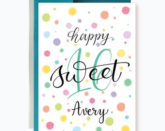 Personalized Happy Sweet 16 Birthday Card for daughter, Sweet 16 card for Niece, Sweet Sixteen Card, Colorful Confetti Birthday card