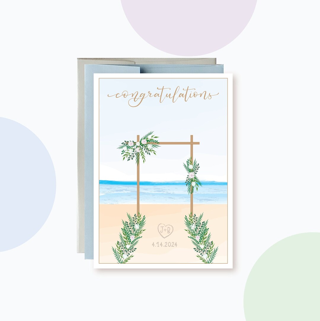 Personalized Beach Wedding Wishes Card, Vow Renewal, Coastal Summer
