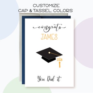 Personalized 2024 Grad card, Congrats Grad Card, Graduation Card, Personalize Grad Cap and Tassel, Congratulation on Graduation, You did it.