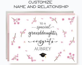 Personalized Granddaughter Graduation Card: Cherry Blossom Floral, Year 2026