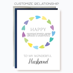 Happy Birthday To My Wonderful Husband, Personalized Colorful Hearts Birthday Card, To My Wonderful Brother, Wonderful Son, Wonderful Dad