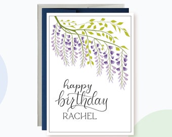 Personalized simple Birthday card for Friend, Wisteria Birthday card, Colorful flowers Card