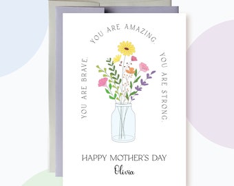 Personalized Mothers Day Card, Inspiring Card for Mom, Motiational Mothers Day Card, Masonal Jar Floral Happy Mothers day Card for friend