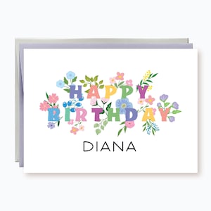 Personalized Floral Birthday card, Colorful Flowers Birthday Card for Mom, Sister Birthday Card, Birthday Card For Granddaughter