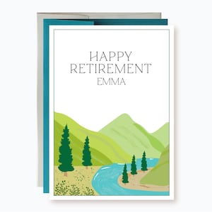 Personalized Retirement Card, Custom Happy Retirement Card for coworker, Nature retirement card, Mountains and Lake retirement card
