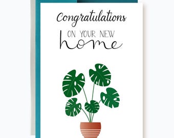 Housewarming Card, Monstera plant card, Home Sweet Home Card, Congratulations New Home,  New House Card, New Home Greeting Card