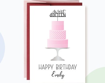 SWEET 16 BIRTHDAY CARD, Illustrated Birthday Card, Sixteen Sixteenth ...